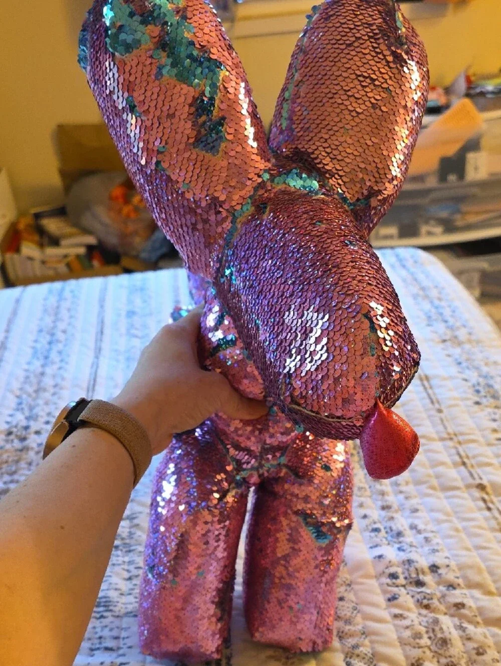 Sequin Plush Balloon Dog - Iridescent Pink